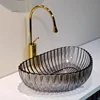 Light Luxury Transparent Bathroom Sinks for Kitchen Modern Glass Above Counter Basin Unique Special Designer Sink for Hotel 1