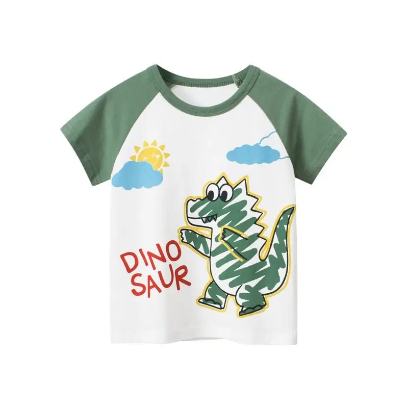 

Fashionable Dinosaur Pattern Children Short Sleeves Cotton T-shirt European and American Style Boy Clothes 2023 Summer New