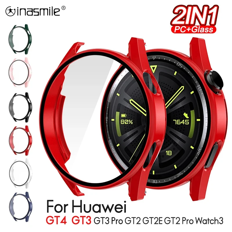 PC Glass+Case Screen Protector Cover Bumper Cases For Huawei Watch GT 4 3 GT 2 E 41 mm 42 43 46 48mm Band Watch GT3 Pro Watch 3