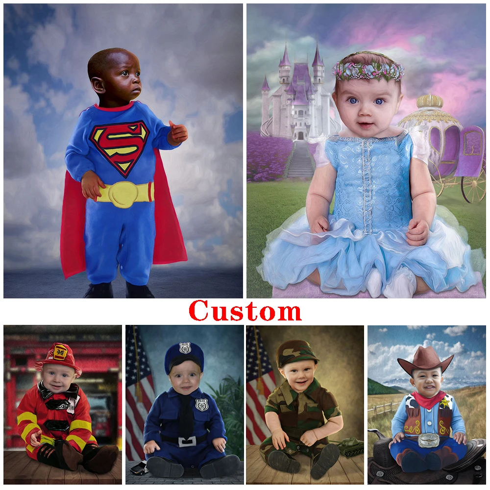 

Custom Toddler and Young Child Fantasy Portrait Poster Wall Art Canvas Painting Wall Pictures For Living Room Decor Unframed