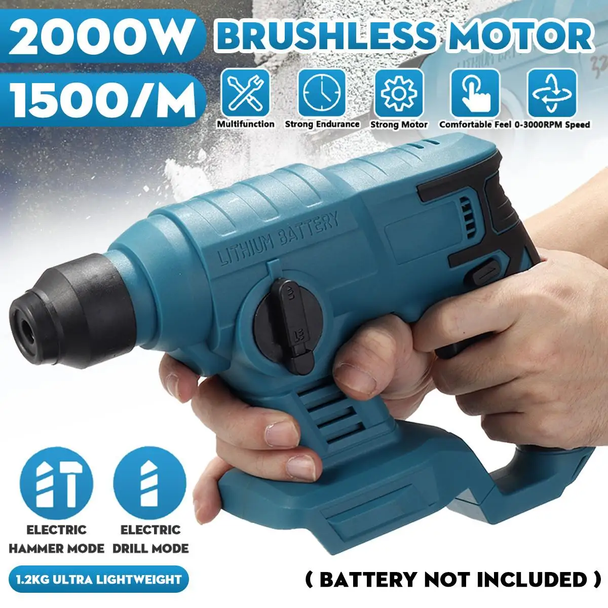 Brushless Cordless Electric Drill Rotary Hammer Drill Demolition Hammer Rechargeable Power Tools