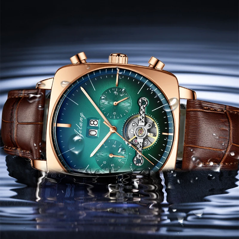 AILANG Luxury Men Automatic Mechanical Watch For Men New Fashion Tourbillon Watches Square Rose Gold Case 30M Waterproof Reloj