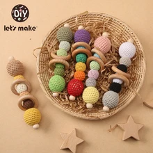

Let's Make 1Pc Wooden Teether Pacifier Clip Baby Chain Grasping Toy Crochet Beads Wood Engraved Bead Crafts Ring for Baby/Infant