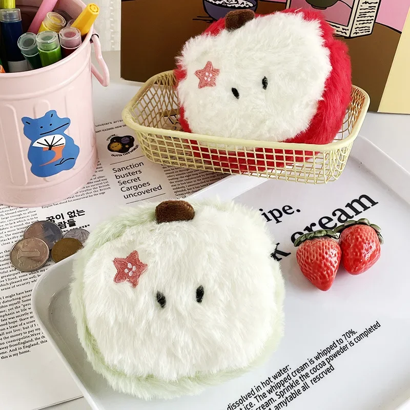 11cm Kawaii Cartoon Mini Apple Plush Zero Wallet Cute Red Apple Fruit Coin Purse Kids Wallet Headphone Key Storage Bag Girl Gift plush toys plush coin purse