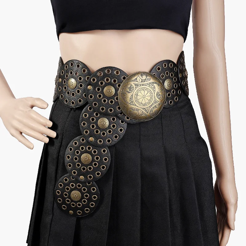 

New Punk Women's Y2k Belt Retro Fashion Round Hole Nightclub Rivet Eye Dress Belt Women's Round Belt Gothic Belt