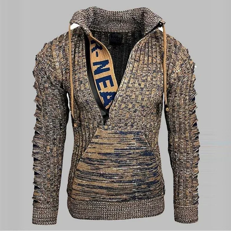 New Autumn Winter Men's Hooded Sweaters Warm Slim High Neck Sweater Long-sleeved Shirt Male Knitwear Mens Clothes S-4XL