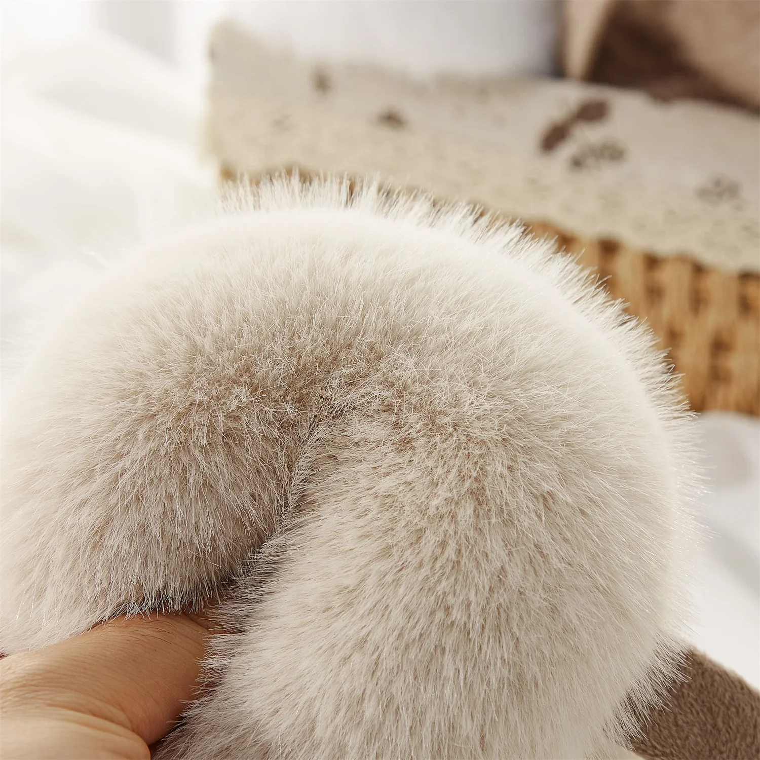 Innovative Beige Earmuffs Foldable Imitation Rabbit Fur Plush Warm Woman Ear Bag for Best Friends Christmas Gifts