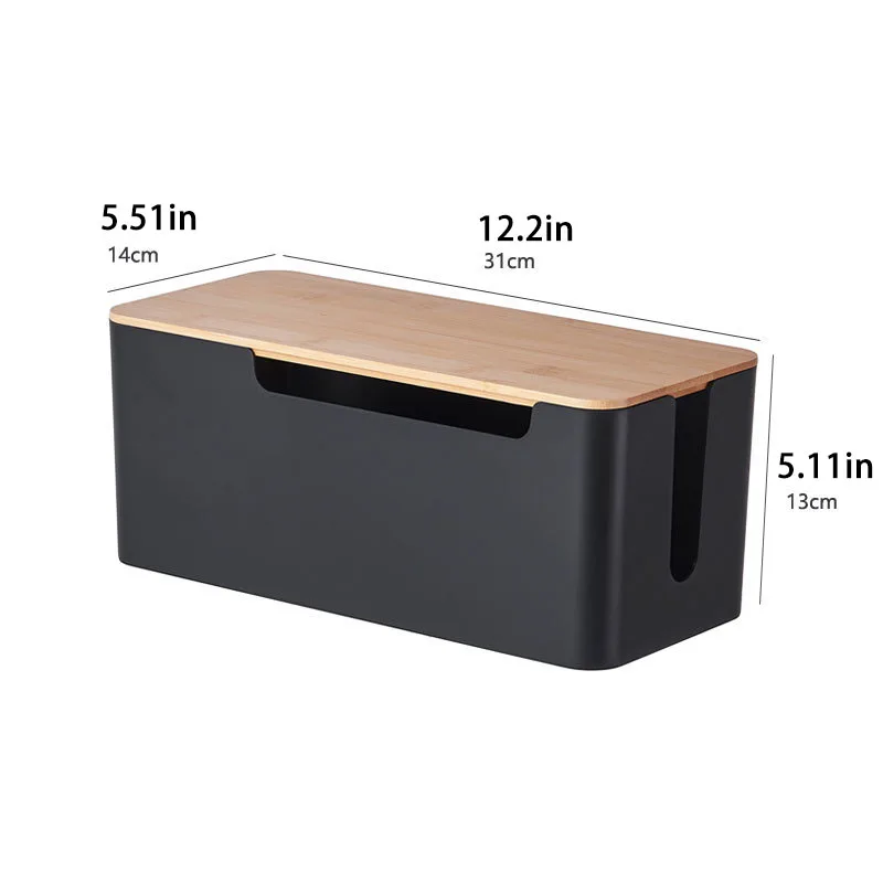 Bamboo Lid Cable Management Box and Wire Organizer