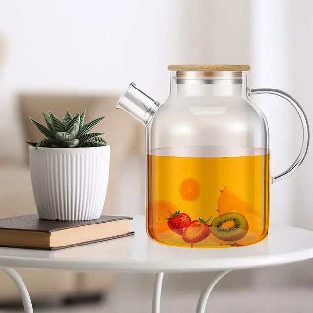 Dispenser Bevande In Vetro 5 Litri - Borosilicato, Coperchio Largo, Supporto Bambù - Foto 10