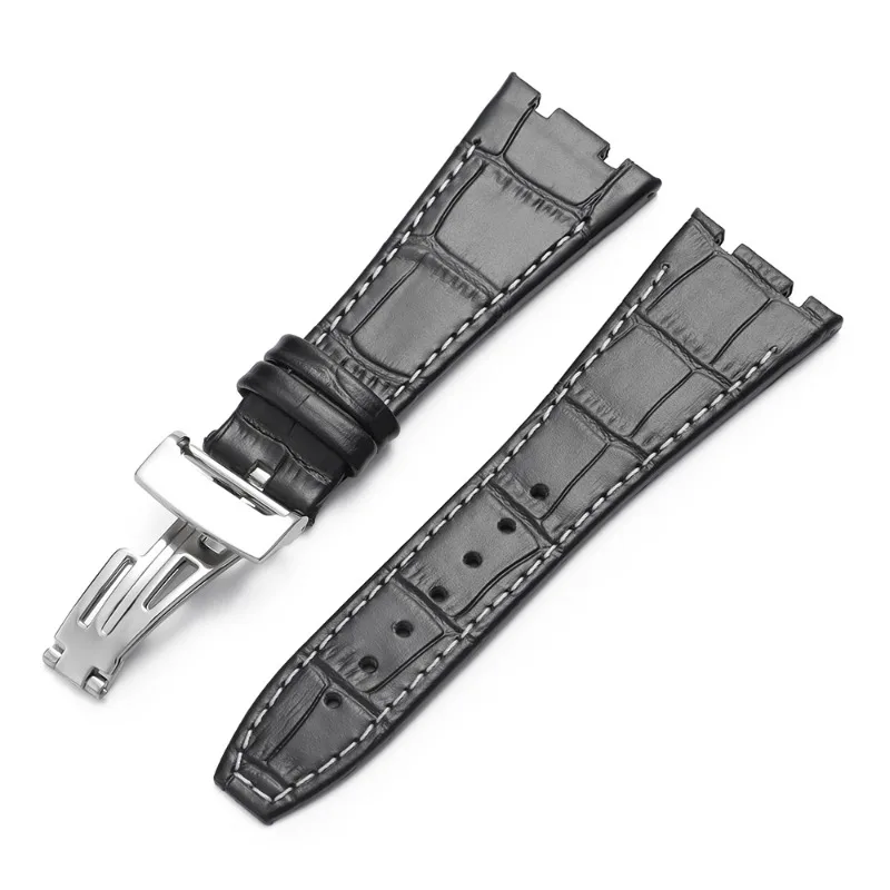 Premium Leather Watchbands - 27mm Cowhide Straps with Folding Buckle