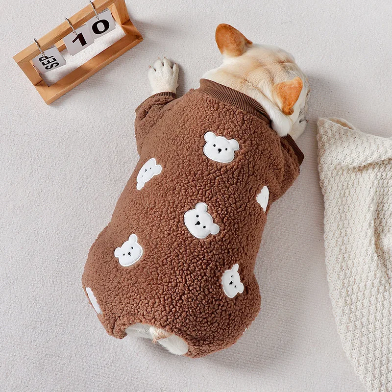 

Одежда для домашних животных темно-коричневый свитер с медведем Плюшевый комбинезон утолщенная Одежда для собак осень-зима плюс флисовая пижама одежда для щенков