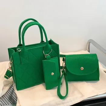 3 pezzi/set borsa da donna in rilievo elegante borsa a tracolla, pochette e portafoglio, borsa a tracolla in tessuto tinta unita per uso quotidiano da donna 1