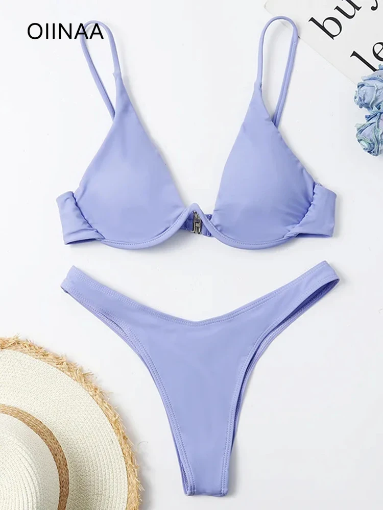 OIINAA Women Sexy Solid Bikini Set Two-piece Beachwear Summer Fashion Thong Swimwear Bather Bathing Suit Biquinis bikini set women swimwear bikini swimsuit