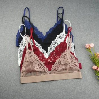 1/2 Pcs Transparent Lace Underwear Bra Sexy See Through Mesh Brassiere Wire Free Sheer Lingerie for Women 1