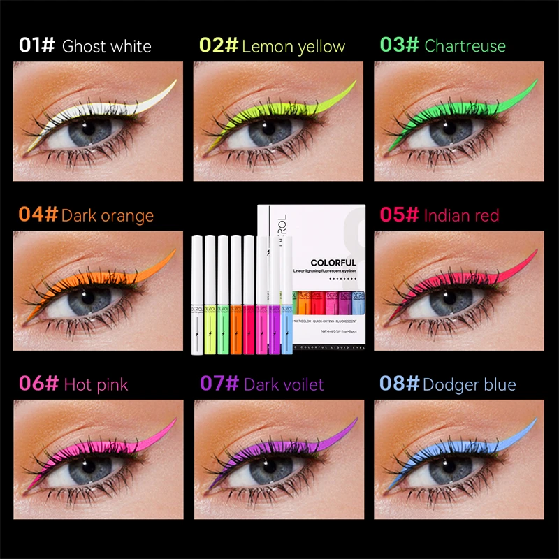 2pcs Lumineux Uv Lumière Neon Eyeliner Pen Yeux Maquillage Rouge