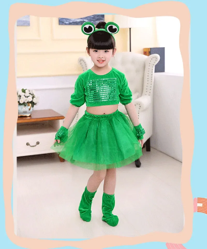 Green Girls Ballet Dress For Children Girl Jazz Dance Costumes For Girls Animal Frog Performance Costume Kid Stage Dancewear