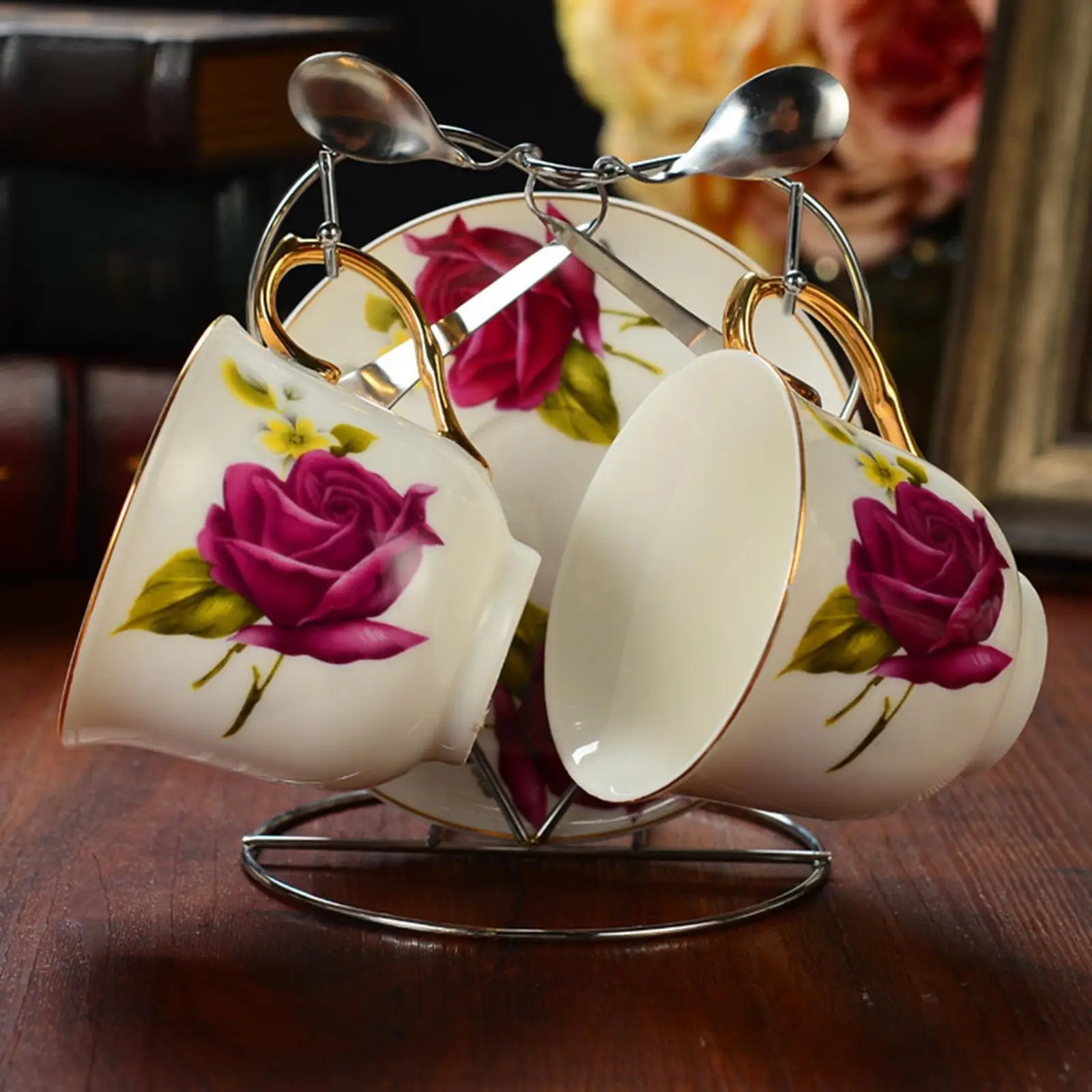 Ceramic Cup Holder Stainless Steel Nail-free Coffee Cup Mug Holder Cup Display Stand Hanging Drain Rack Wine Glass Holder 2