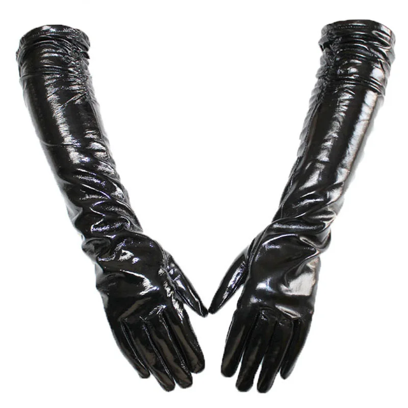 Women's Long Patented Gloves Elastic Style Red Sheepskin Gloves Velvet