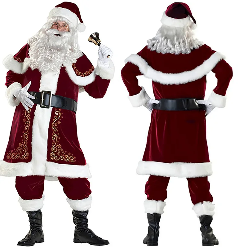 

Santa Claus Cosplay Costume Christmas New Year Men Costumes Deluxe Classic Adults Set Carnival Party RolePlay Suits