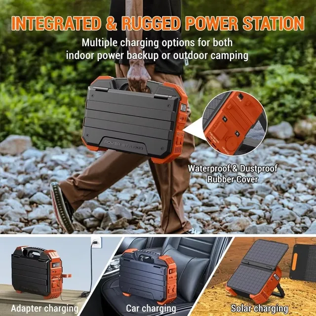 Solar Panel Portable Power Station 1000W with Built-in 614WH 192000mAh LiFePO4 Battery Pack Solar Generator with AC DC USB PD 4