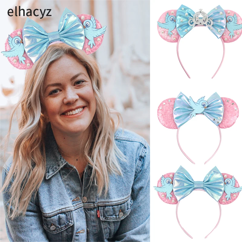 

2024 Cute Disney Mickey Ears Bird Headband For Girls Women Festival Party Cosplay Hairband With Bow Travel DIY Hair Accessories