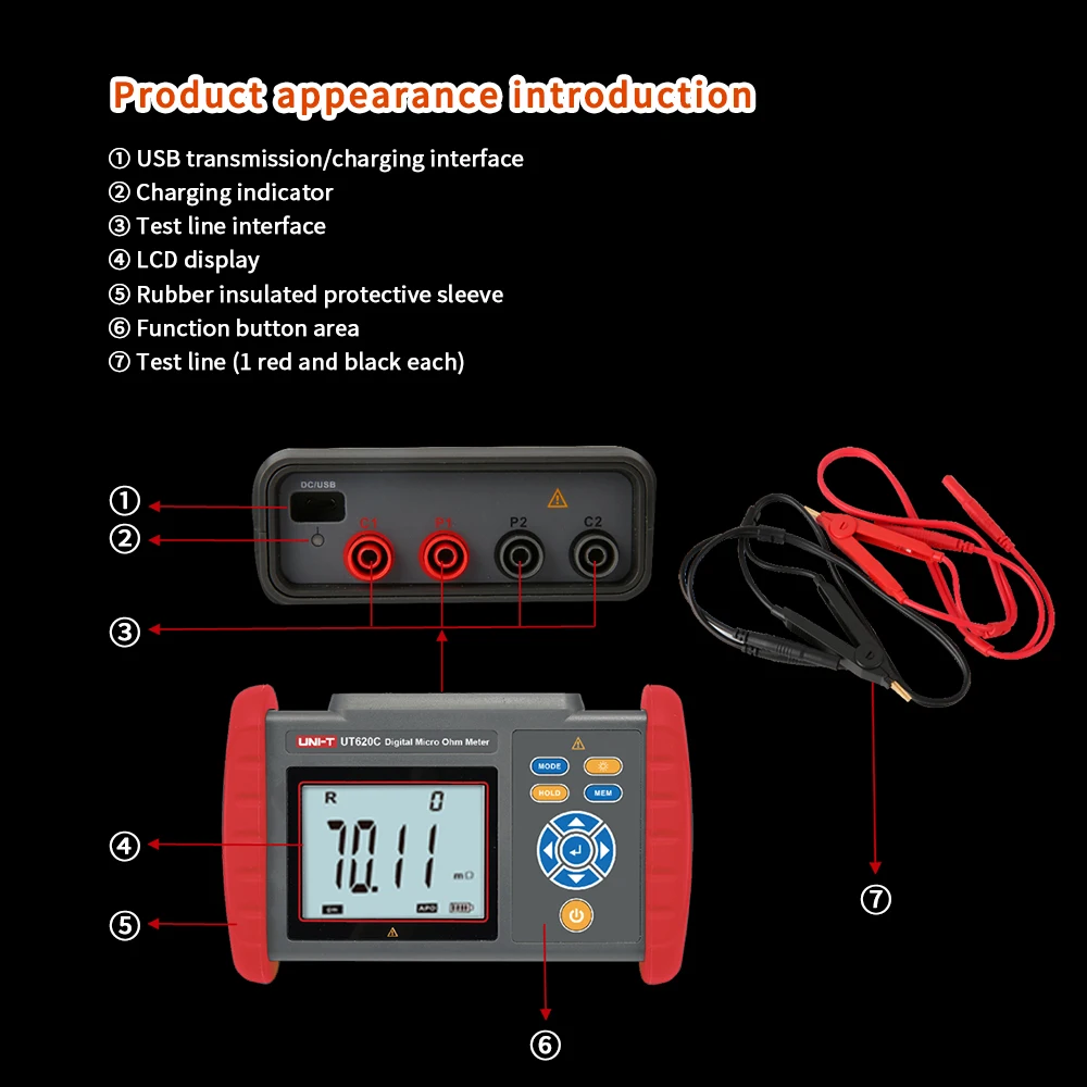 UNI-T Digital Micro Ohm Meter UT620C 300K&Omega; Resistance Meter Insulation Tester USB Data Transfer