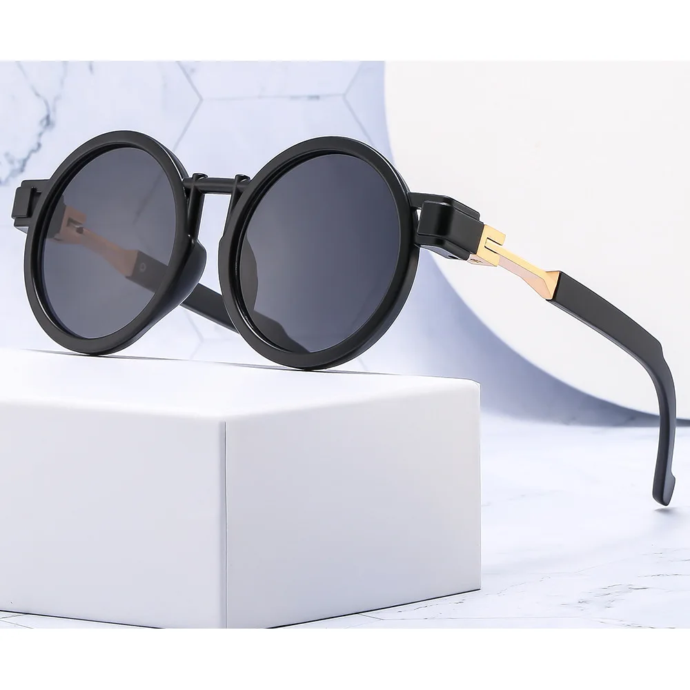Nuovi occhiali da sole con montatura rotonda personalizzati con intarsio in metallo con gambe, occhiali da sole rock da moto per uomo e donna alla moda, occhiali alla moda transfrontalieri_voghion.com