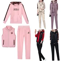 Survêtement Simple pour femmes, épais, taille élastique, lettre imprimée, sweat à capuche, pantalon de Jogging, gilet à fermeture éclair, résistant au froid, 3 pièces/ensemble 2