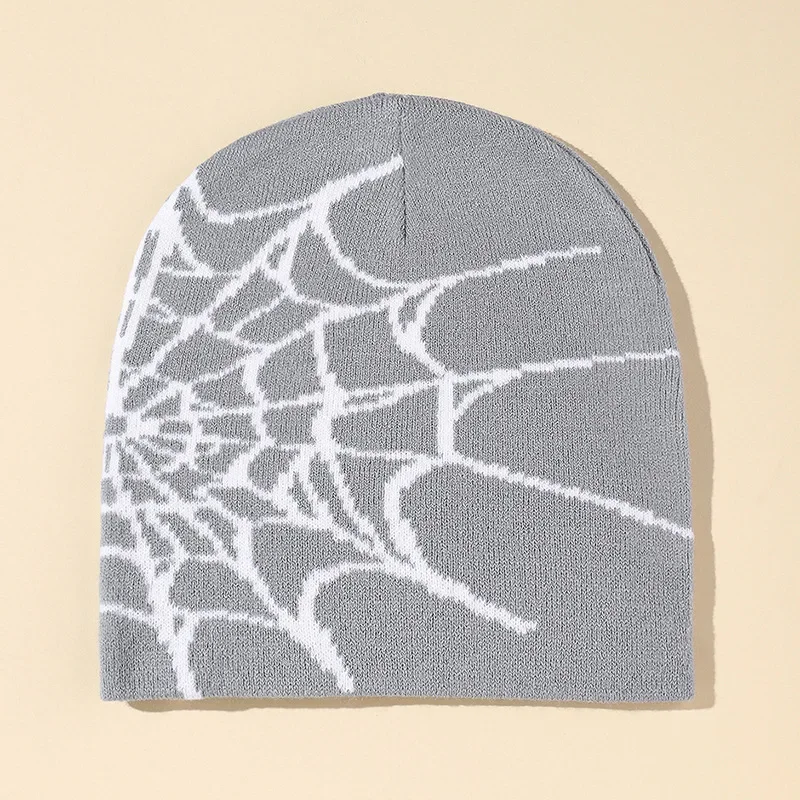New Goth Spider Web Jacquard Beanie Caps Y2K Knitted Warm Hip Hop Unisex Elastic Knit Hat Skull Cap For Women Men 2