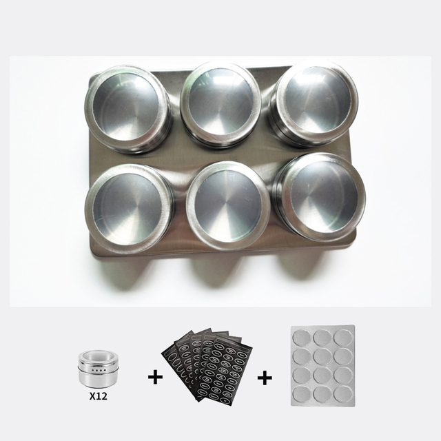 Magnetic Spice Jars with Spice Labels Stainless Steel Magnetic Spice Tins with Wall Base Magnetic on Refrigerator