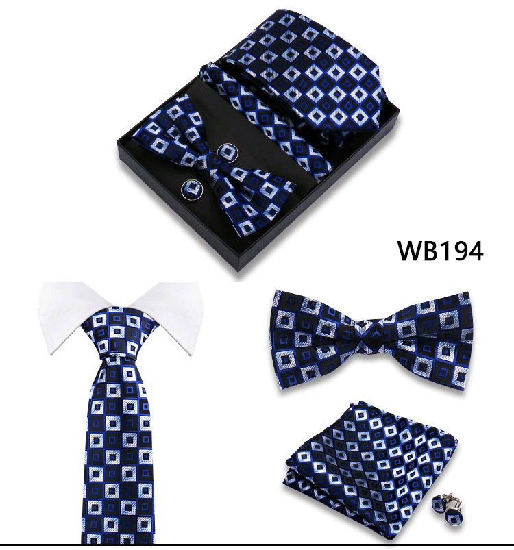 Herren-Krawatte in Geschenkbox, Fliege und Einstecktuch, Manschettenknöpfe-Set für Männer, Hochzeit, Business, formeller Anzug, individuelle Krawatte, Gravata-Geschenkset – Detail 34