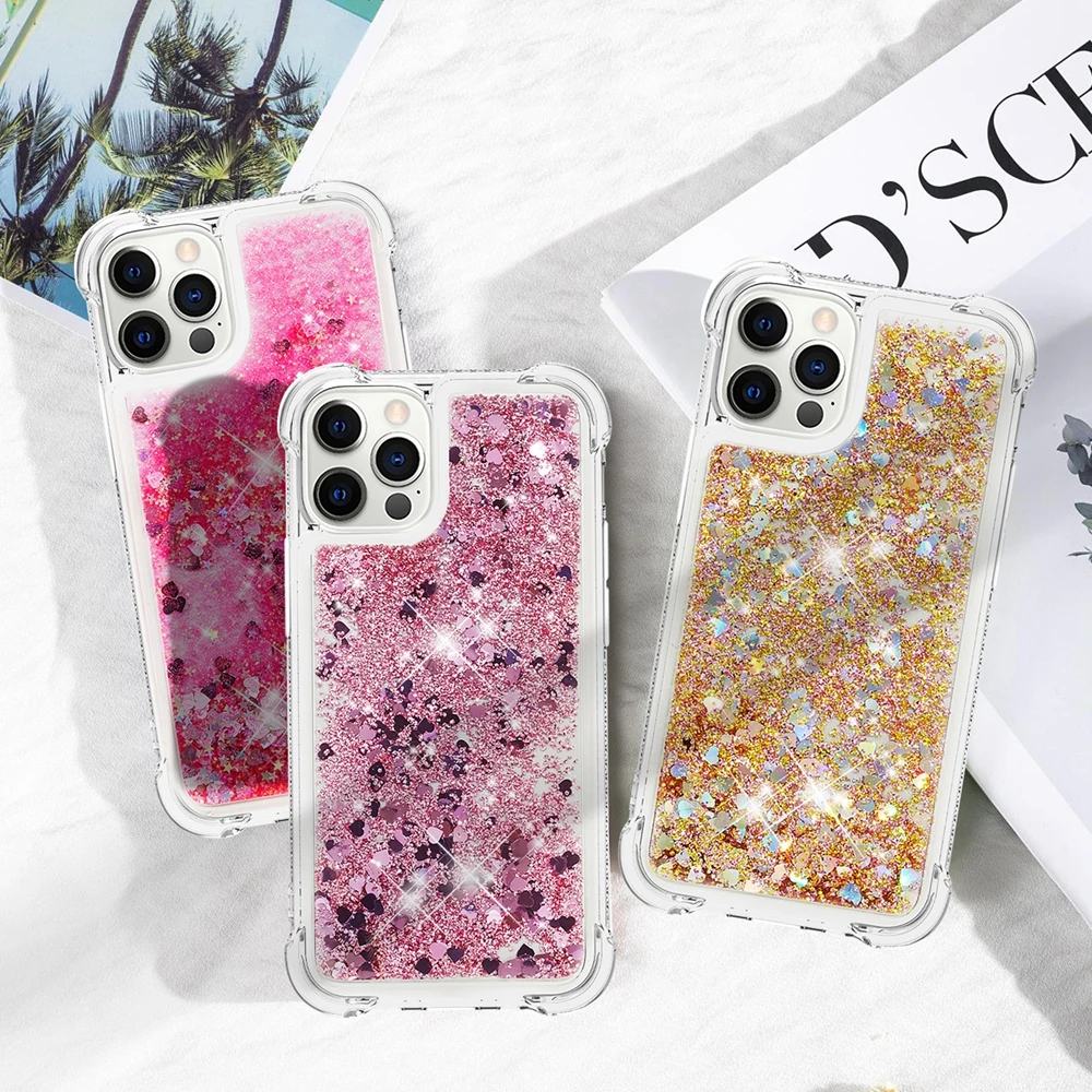 Sparkling Clear Liquid Quicksand Phone Cover with Dynamic Glitter Design