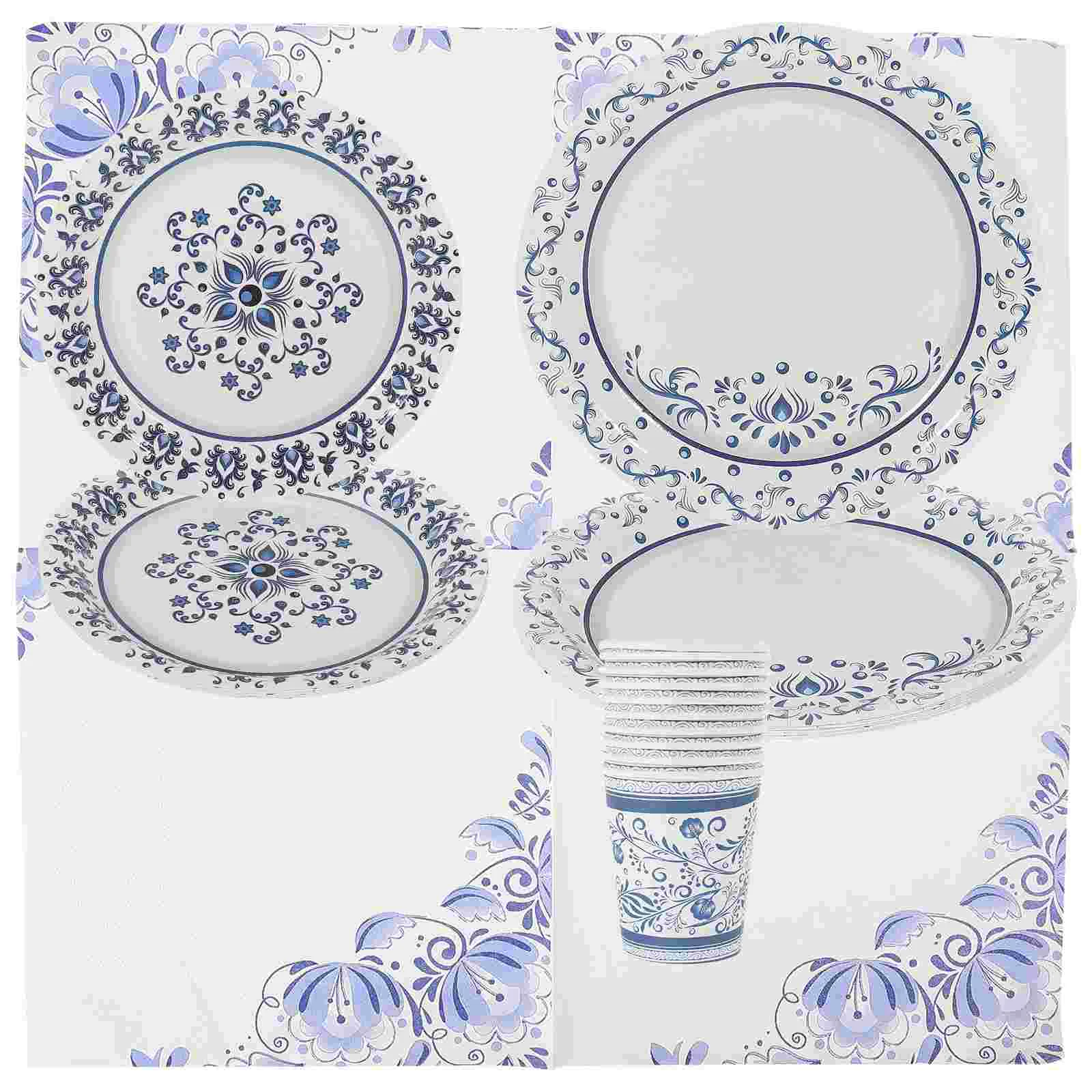 

Blue and White Porcelain Theme Party Paper Plates Tissue Birthday Tableware Cups Disposable Supplies Decorative for