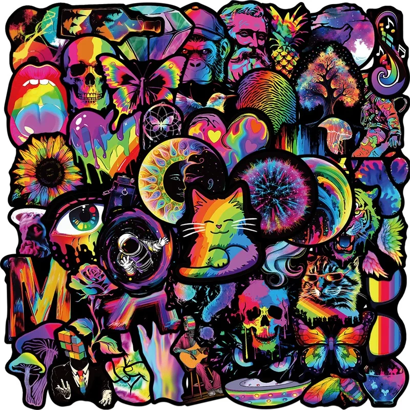 10/30/50PCS Black Edged Rainbow PVC Sticker Aesthetic Children's Decoration Scrapbooking Stationery School Supplies for Kids