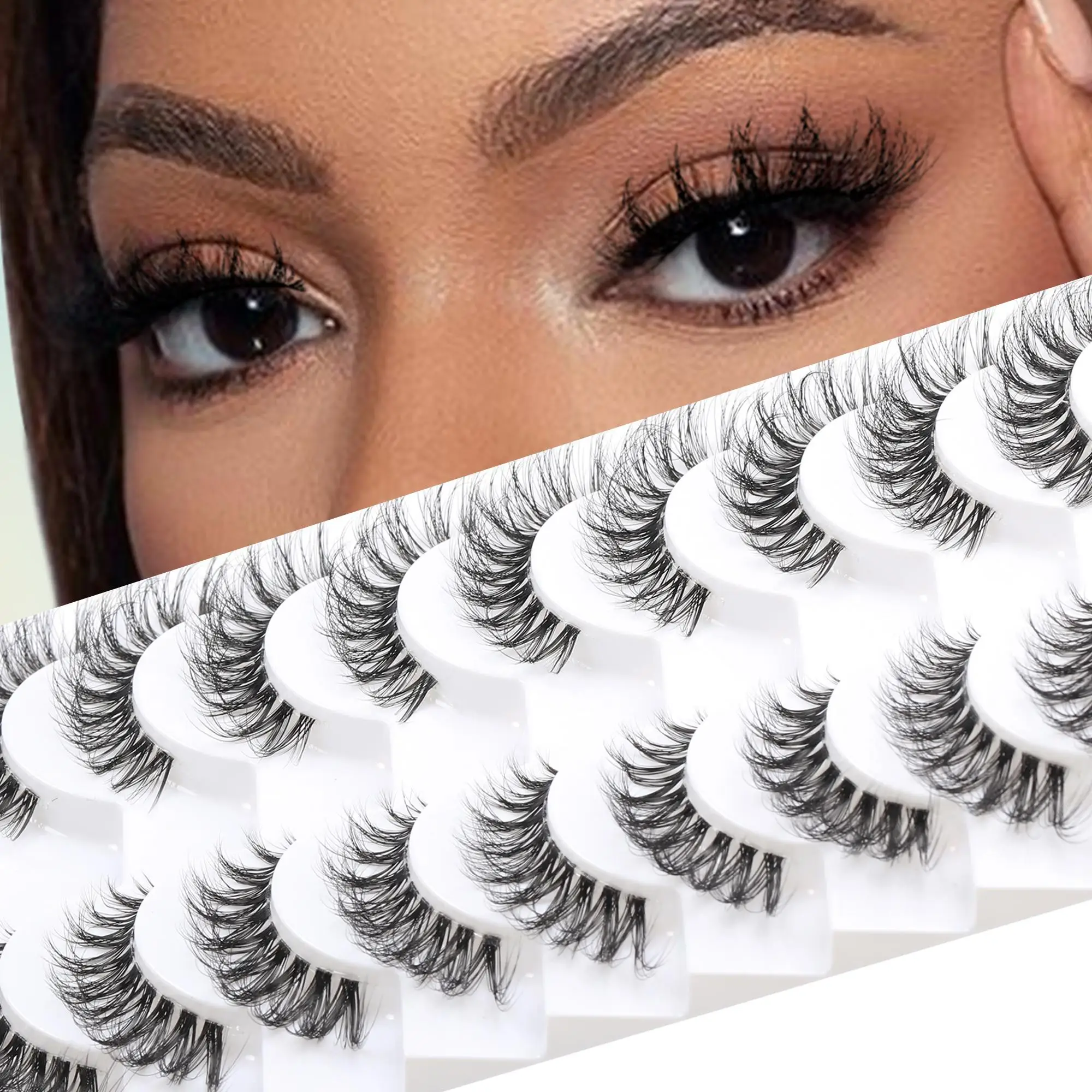 

10 Pairs Pack Wispy Natural Look Faux Mink Lashes Clear Band Fake Lashes Manga Lashes False Eyelashes Cosplay Lashes