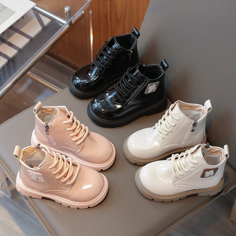 

Girl's British style fashionable and simple single lining Martin boots 2024 autumn/winter new Korean casual boys leather boots s