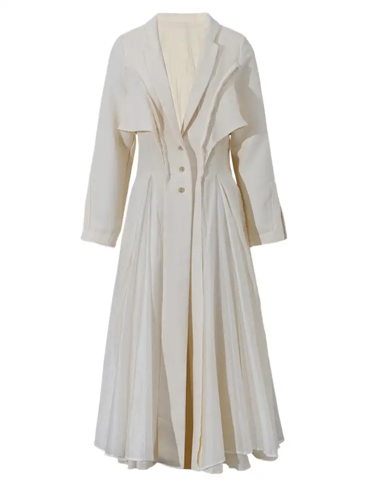 

Women Beige Pleated Linen Long Elegant Dress New Lapel Neck Long Sleeve Loose Fit Fashion Tide Spring Autumn 2024 3W6617