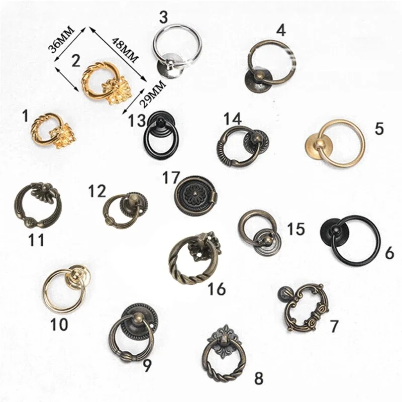 Creative Small Wardrobe Handle Jewelry Boxes Antique Drop Ring Pulls Kitchen Cabinets Drawer Handle Furniture Hardware