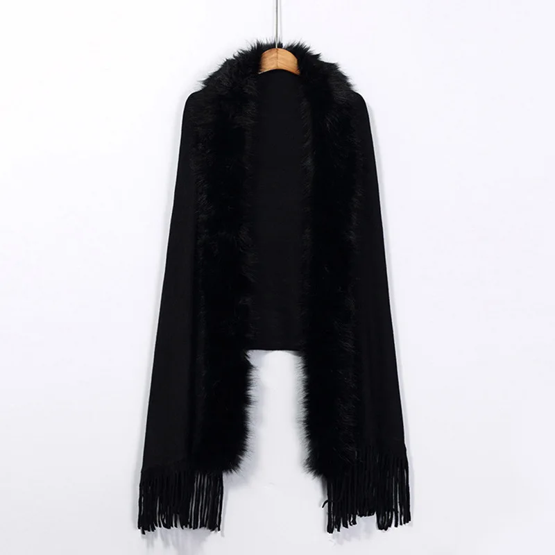 

Autumn Winter Imitation Wool Collar Knitting Shawl Imitation Cardigan Shawl Poncho Fashionable Upscale Capes Black Cloaks