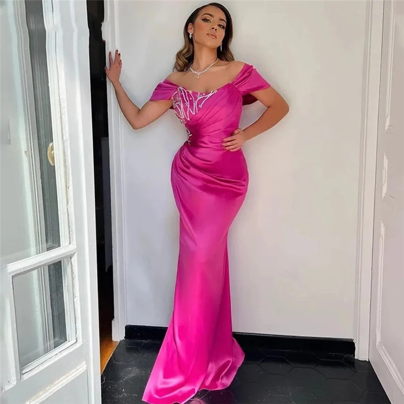 

Smileven Hot Pink Mermaid Evening Dresses Lace Off The Shoulder Prom Gowns Robe De Marieer Prom Party Dress 2023