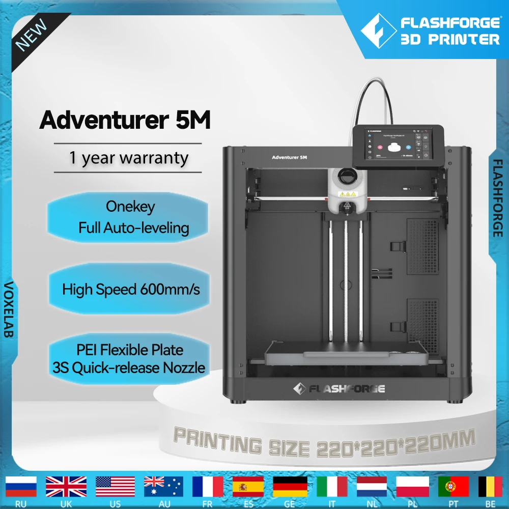 Flashforge Adventurer-impresora 3d de 5M, extrusora directa de nivelación automática de alta velocidad, placa PEI Flexible, recuperación de pérdida de energía