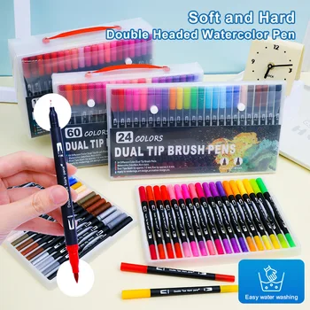 Pennarelli Acquerellabili a Doppia Punta 12/24/36/48/60 Colori – Set Artistico per Disegno e Artigianato, Corpo in Plastica Resistente, Regalo di Natale