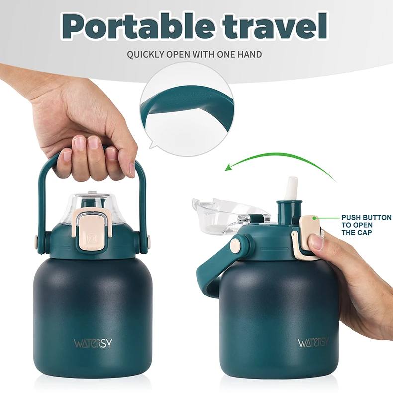 WATERSY 800ml Stainless Steel Water Bottle Double Wall Vacuum Insulated Thermal Cup with Straw & Handle, for Travel Gym Office