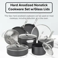 12pc Hard Anodized Nonstick Cookware Set w/Glass Lids (Set Includes: 10" Fry, 12" Fry w/Lid, 2 Qt Sauce w/Lid, 3 Qt Sauce w/Lid 2