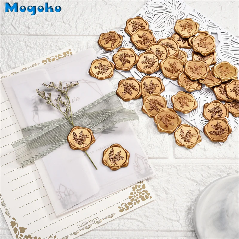 Mogoko 로즈마리 왁스 도장 스티커 봉투 도장 스티커, 봉투 씰, 자체 접착 녹색 스티커, 결혼식 파티 생일