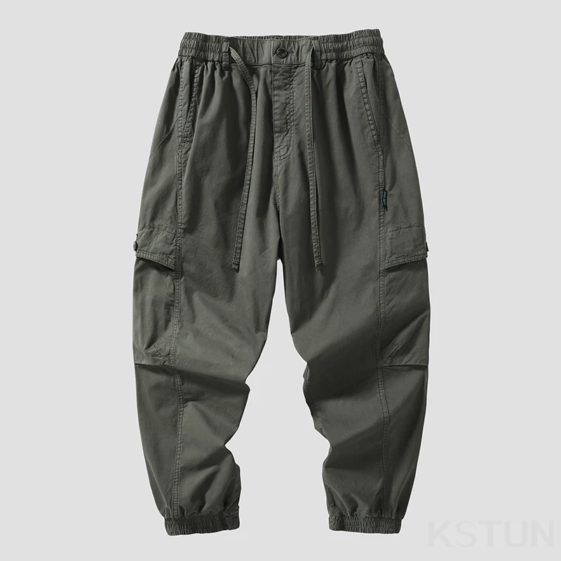 Men Cargo Pants Drawstring Elastic Waist Loose Jogger Casual Pant Harem Sweatpants