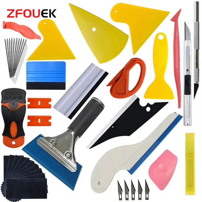 Car Vinyl Tint Film Installation Tool Kit Rubber Scraper Magnetic Holder Wrapping Sticker Carving Knife with Spare Blades