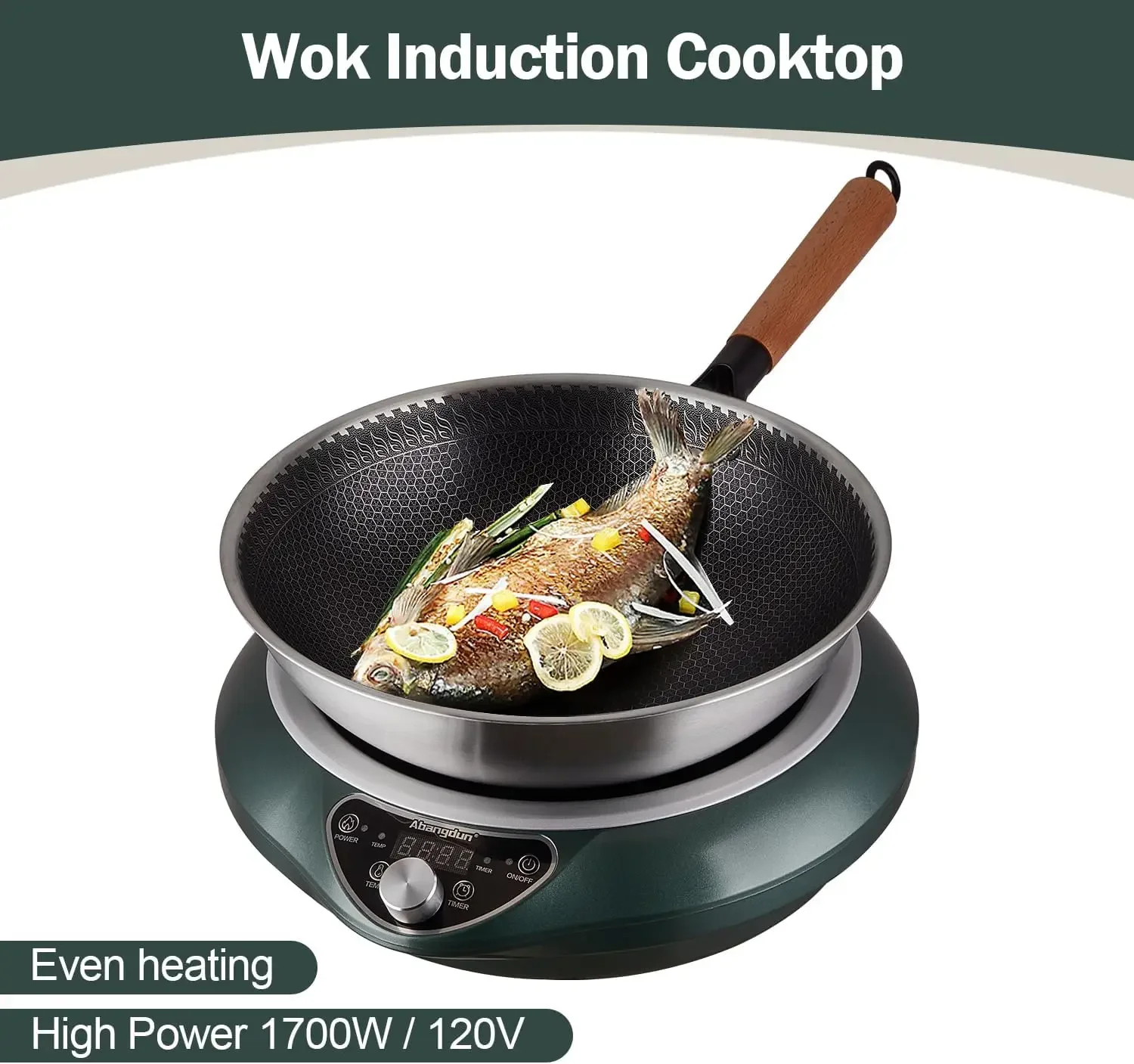 NEW.Wok Induction Cooktop 1700W 120V Wok Burner Induction Curved Electric Stove Hot Plate Round Bottom Frying Wok Evenly 6