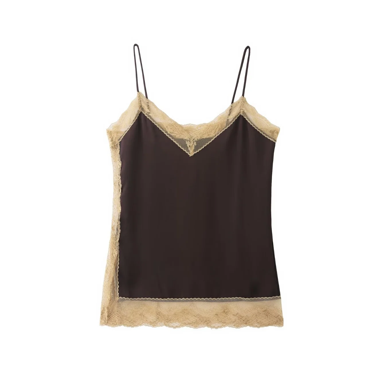 Women Silk Satin Lace Color Blocking Half Skirt Set Or Female Summer Sexy Fashion Short Top Or Lady Mid-Waist A-Line Short Skirt