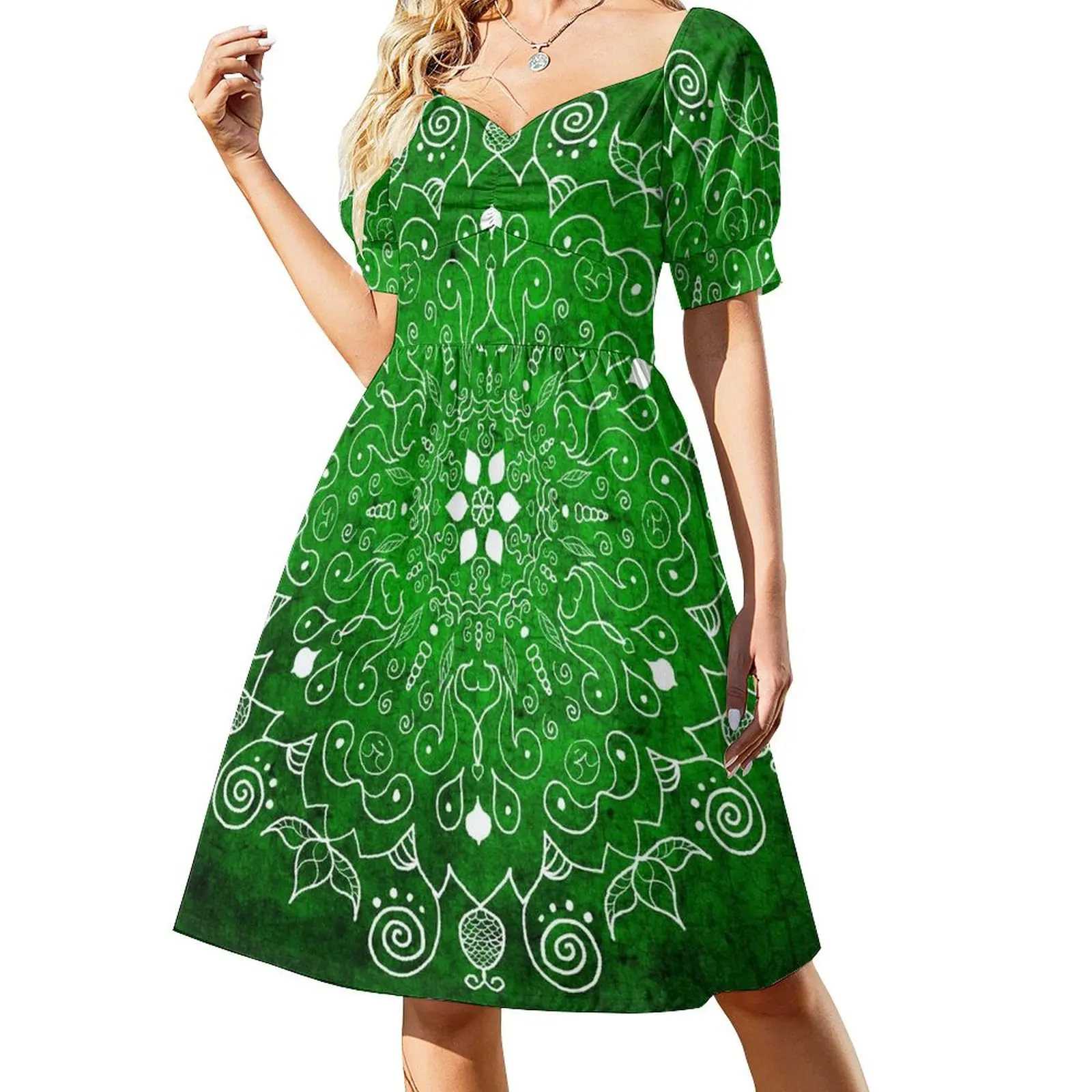 

Женское платье с длинным рукавом, зеленое и белое танцевальное платье без рукавов с мандалой, лето 2024